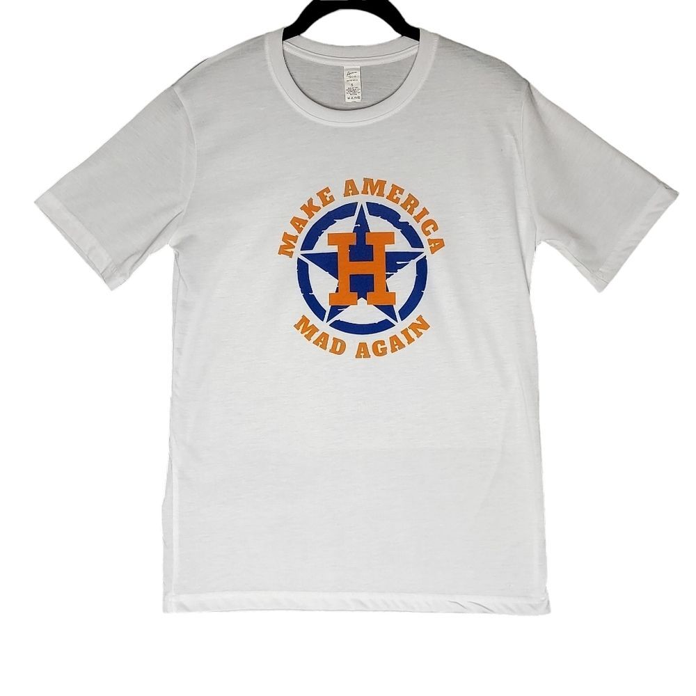 Laviva Sports Unisex Small Houston Astros Logo White MAKE AMERICA MAD AGAIN Tee